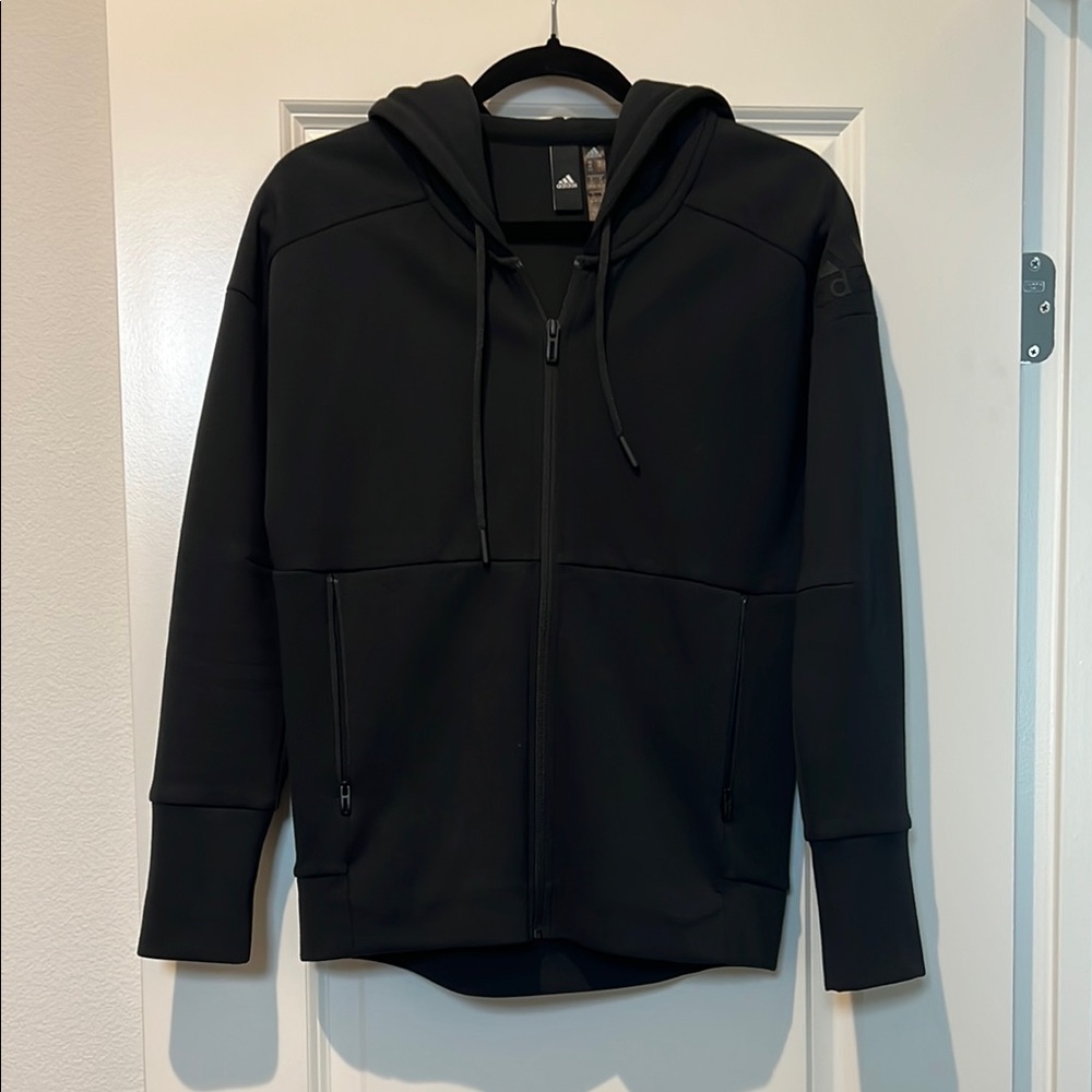 Adidas Black lined zip up Hoodie with zip pockets size XS men